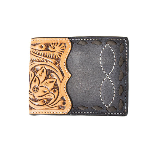 3D floral black brown bifold wallet