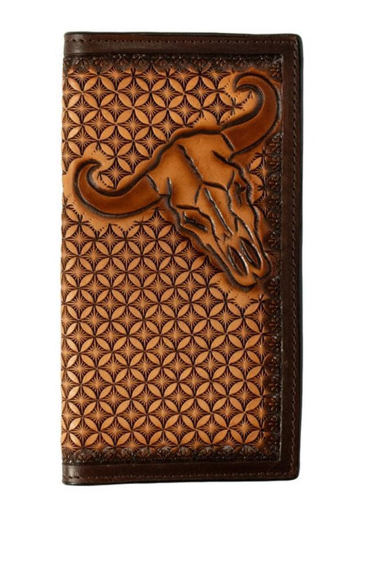 3D cow skull stained edge rodeo wallet