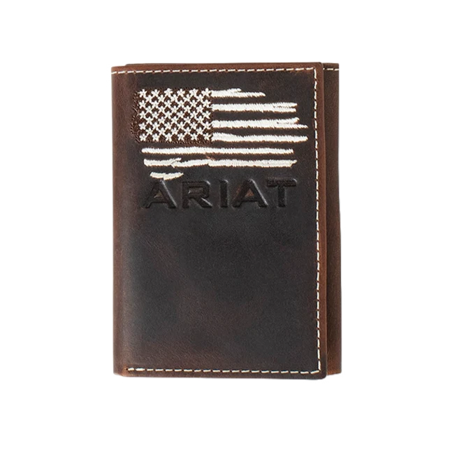 Ariat Western Wallet Men's American Flag Trifold Brown