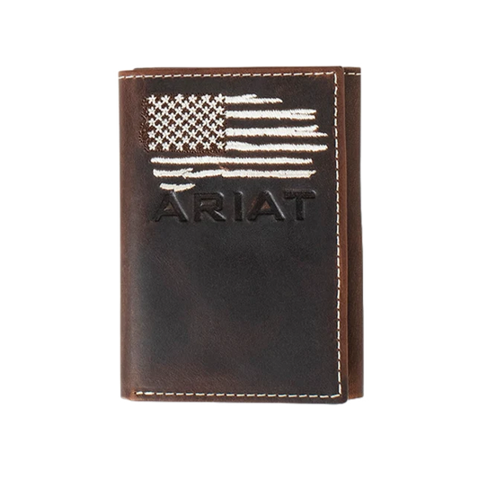 Ariat Western Wallet Men's American Flag Trifold Brown