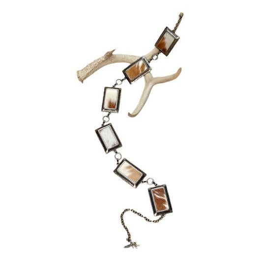 Angel Ranch Women's Calf Hair Chain Belt, Tan