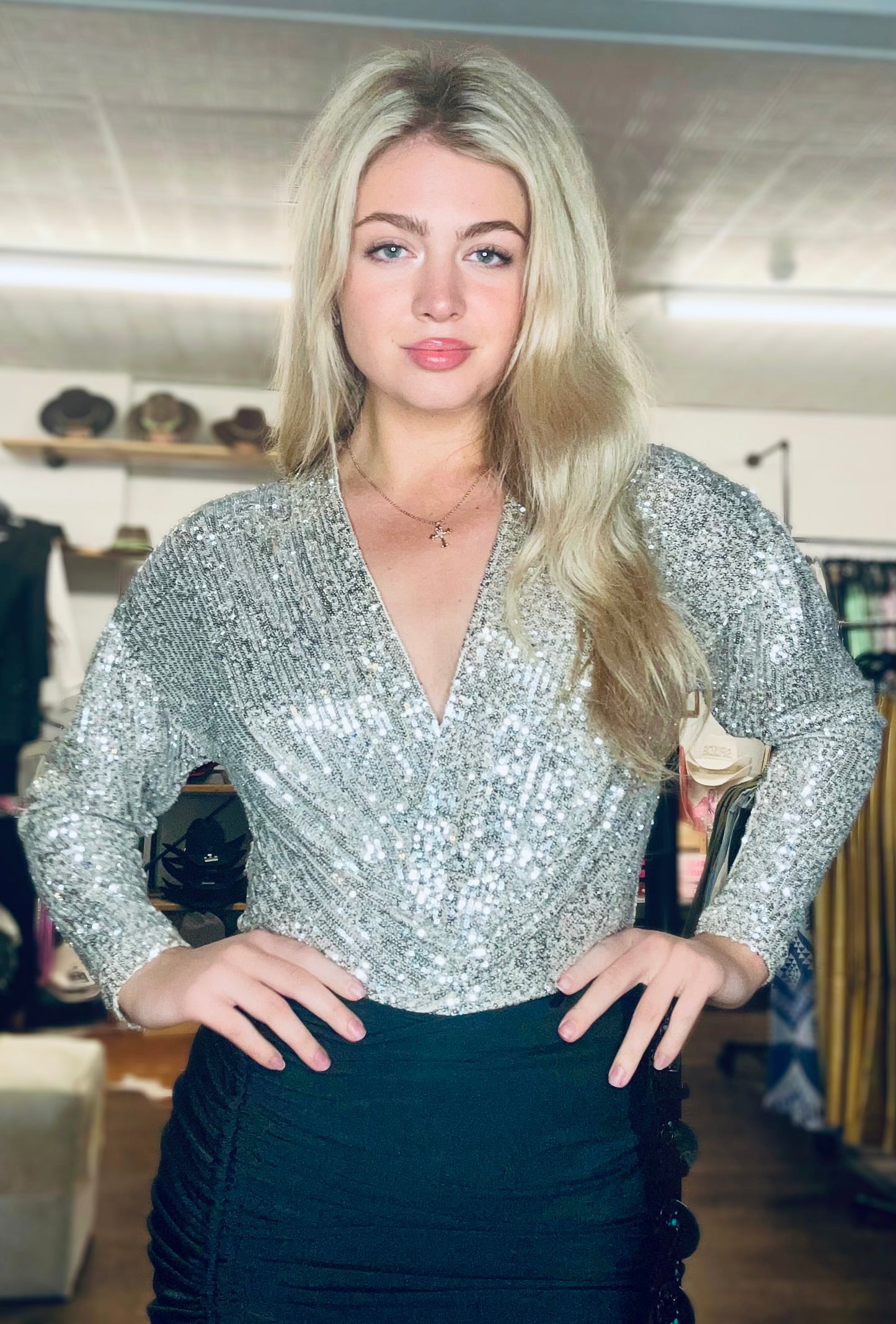 Deep V Sequin Bodysuit