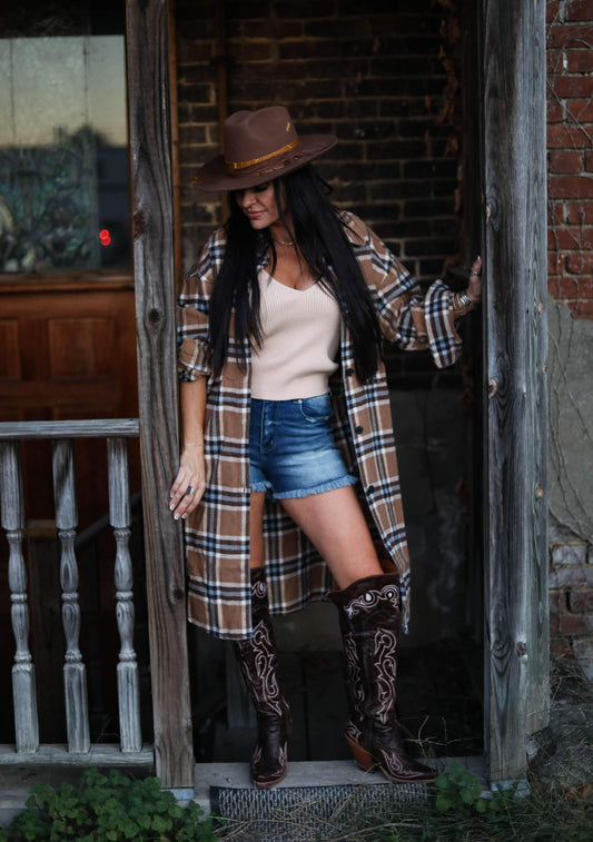 Long plaid flannel jacket