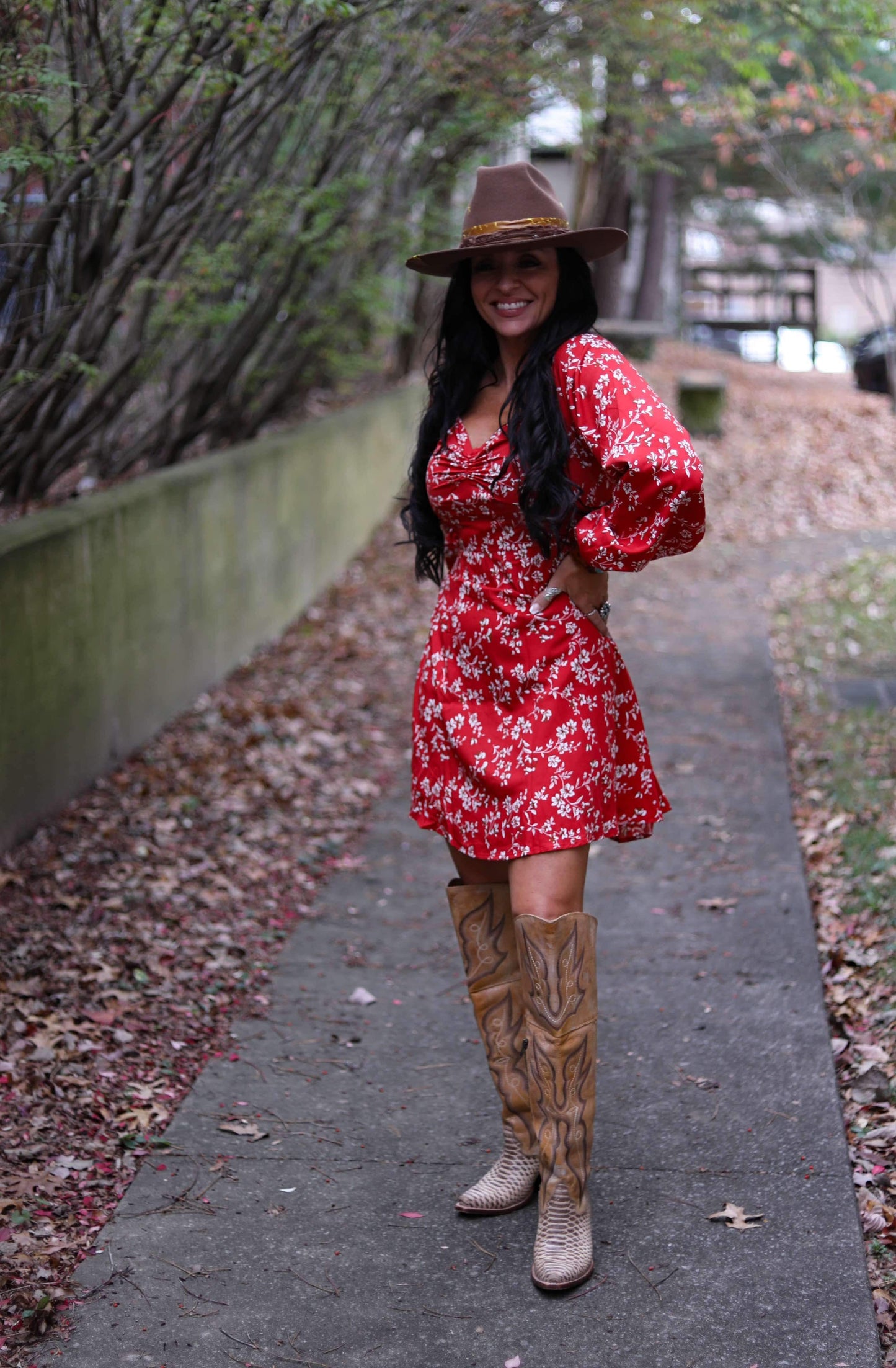 Tie up floral long sleeve dress