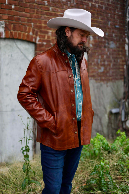 Scully Coffee Leather Button Up Jacket