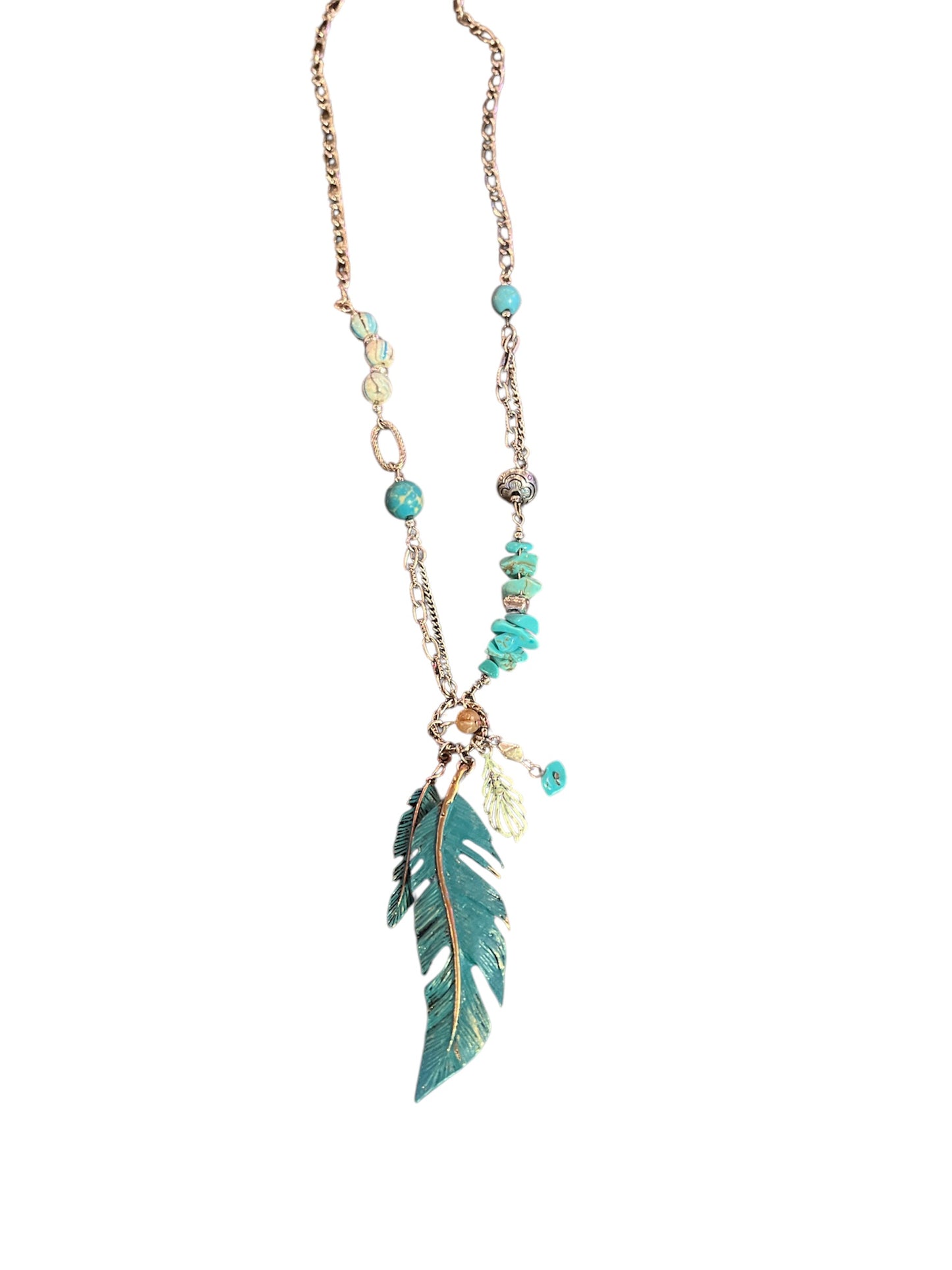 Bead and Feather Necklace/Earrings Set