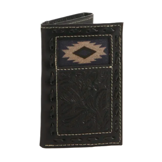 Nocona tooled & Aztec black leather trifold wallet