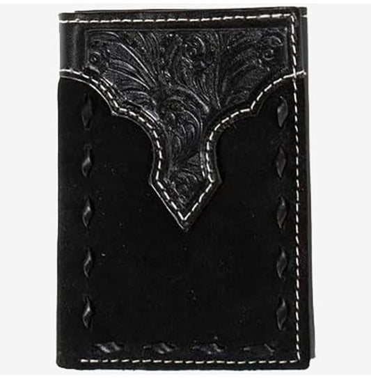 Nocona black stitched trifold wallet