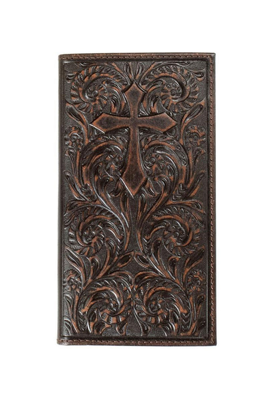 Nocona Western Wallet Mens Rodeo Scroll Cross Medium Brown