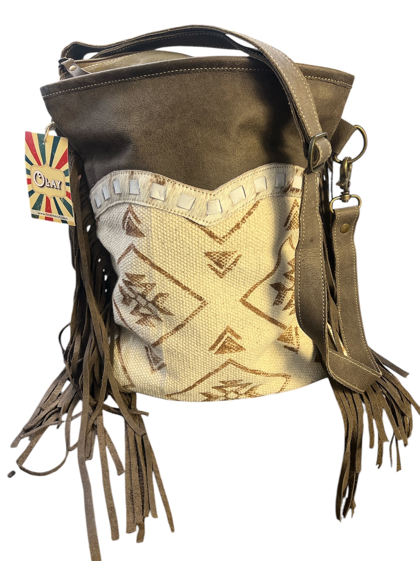 Leather Aztec Canvas Bag