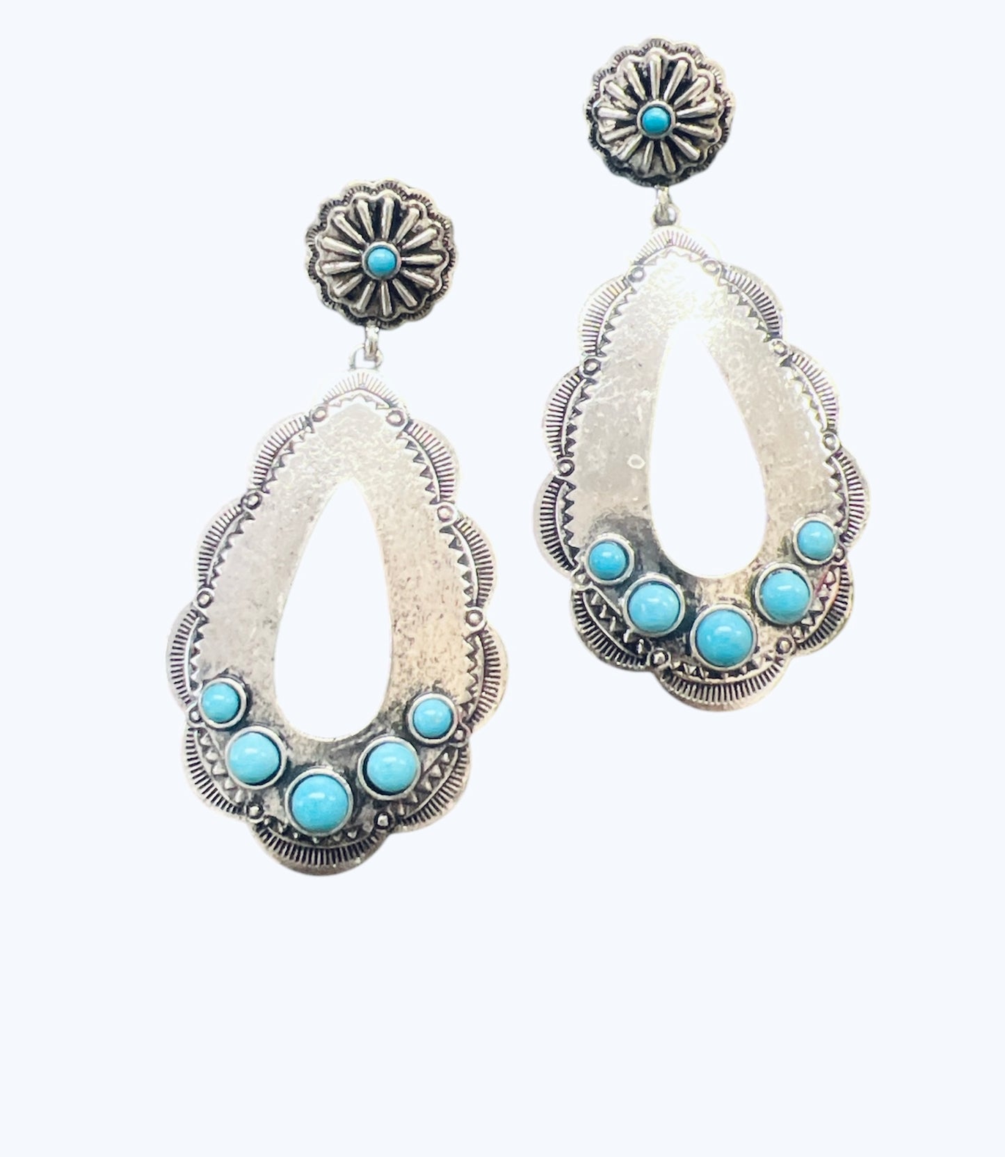 Western oval silver earrings