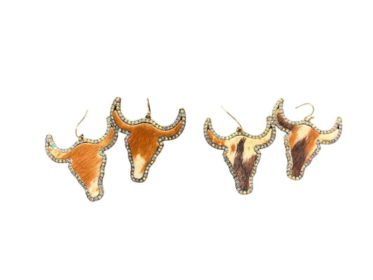 Cowhide rhinestone earrings