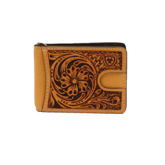 Ariat Money Clip Wallet Floral Embossed Brown