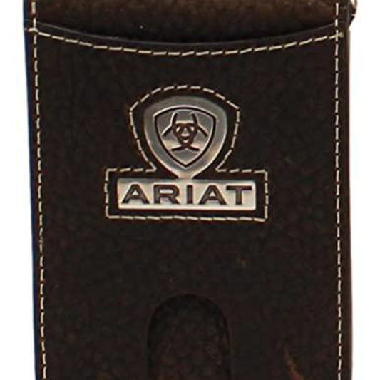 ARIAT Money Clip Bifold Leather Ostrich Floral Brown