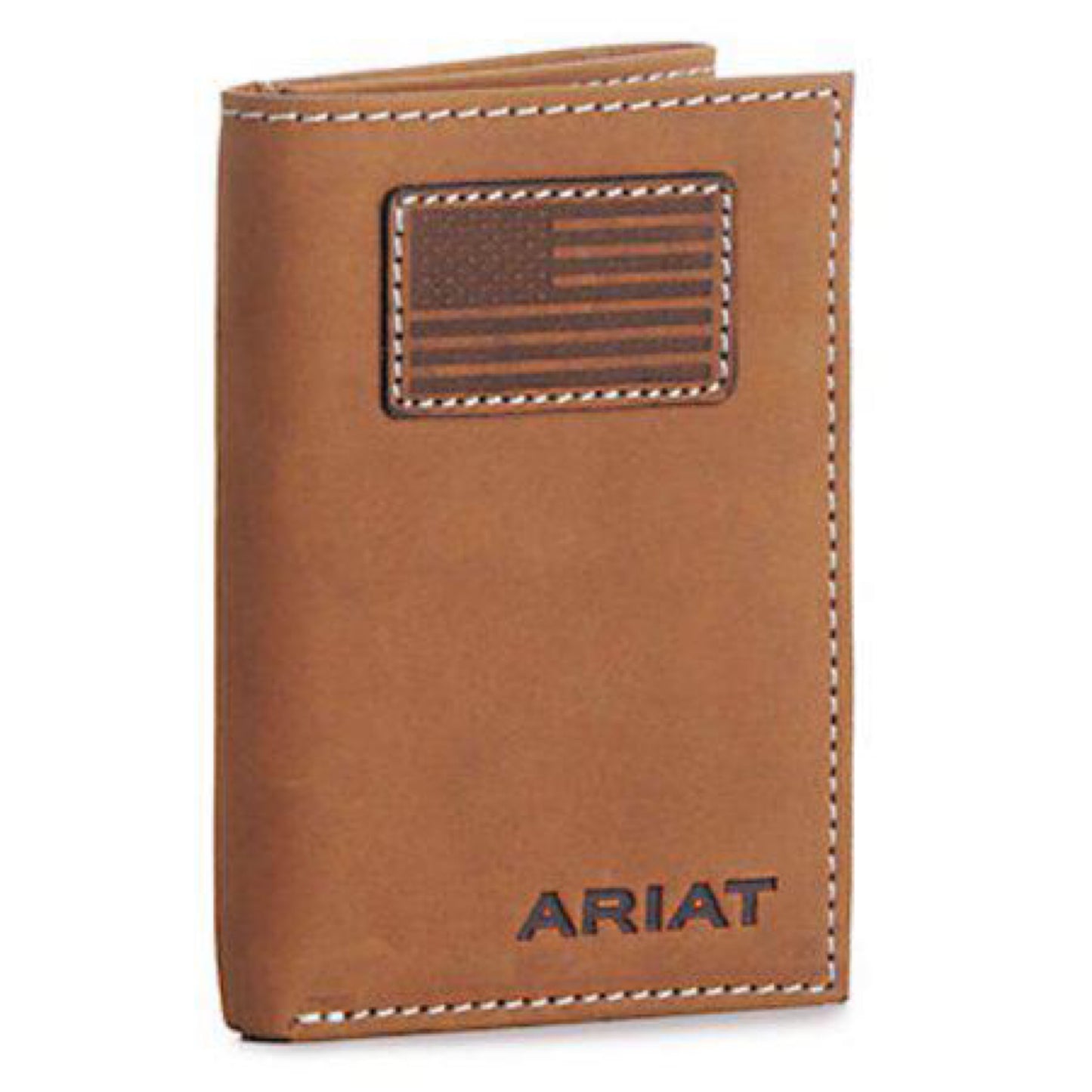 ARIAT Trifold Wallet USA Flag Patch (Medium Brown) Wallet Handbags