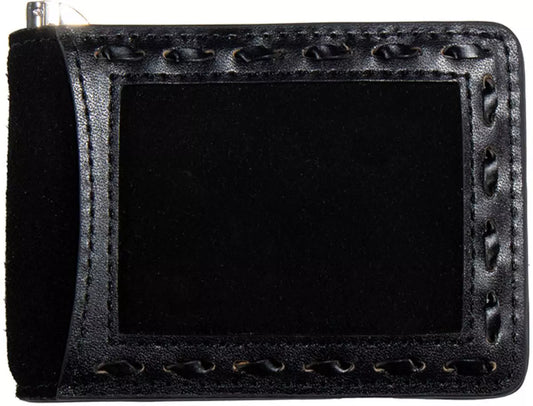 3D leather buck lace black bifold money clip