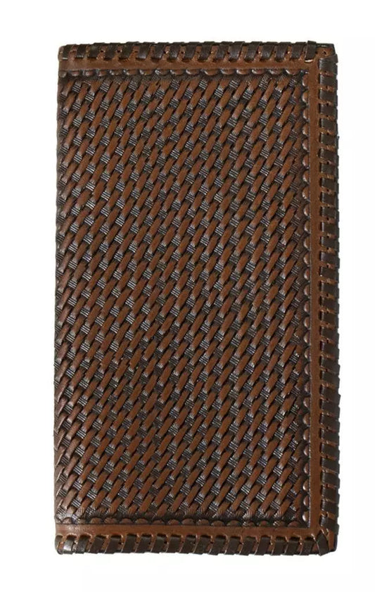 3D basketweave whip laced leather rodeo wallet