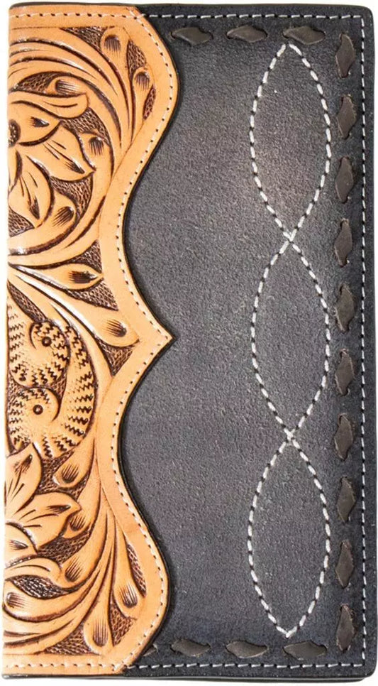 3D roughout leather buck laced floral rodeo wallet