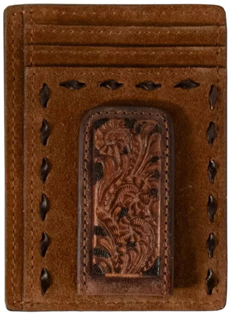 Nocona leather floral buck lace money clip