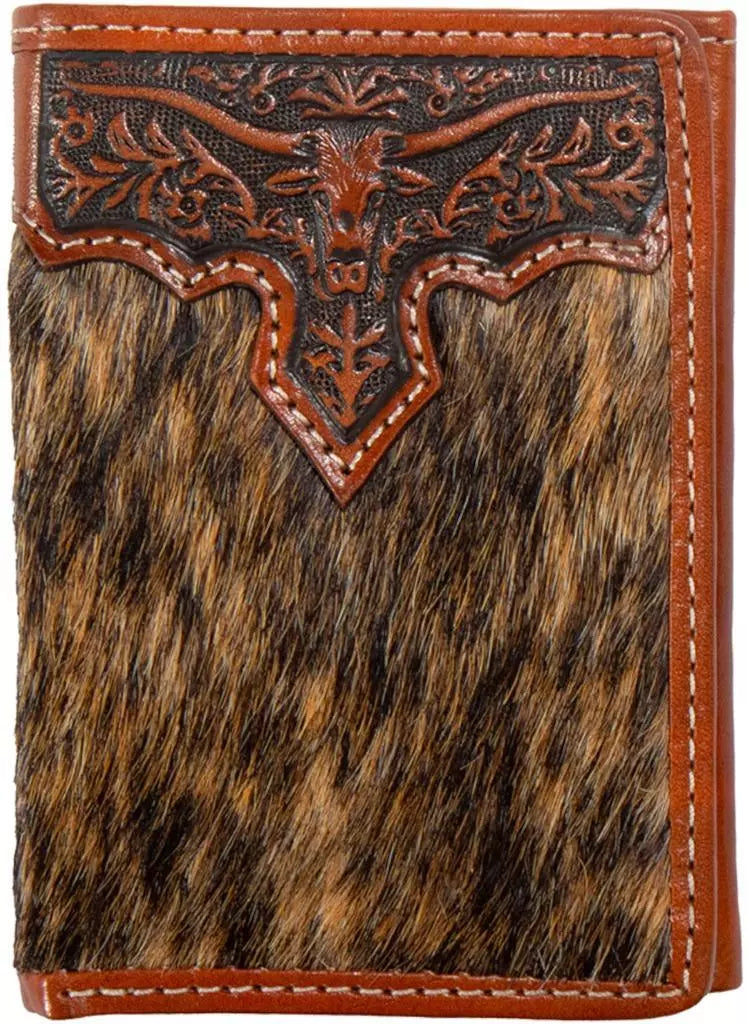 Nocona leather longhorn calf hair trifold wallet