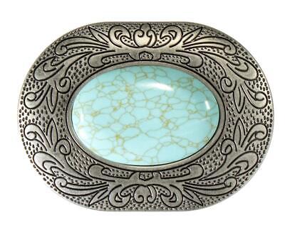 Blazin Roxx Western Womens Belt Buckle Oval Turquoise Stone Silver 37902