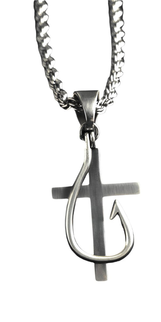 M F Western Mens Hook Cross Necklace