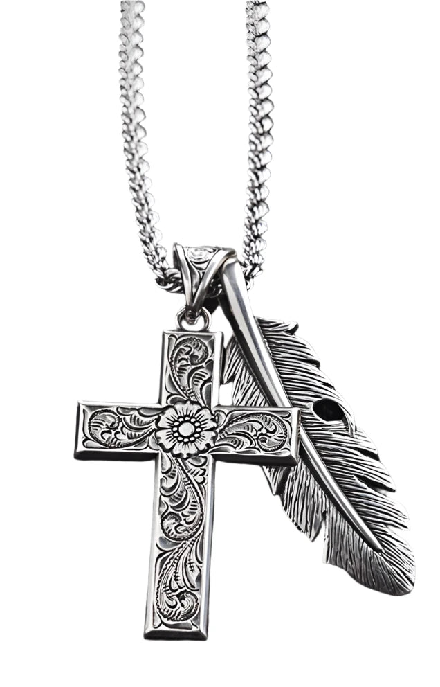 Twister Cross & Feather Necklace